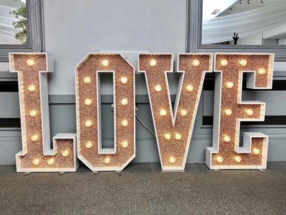 Rose Gold Glitter Love Letters Sparkle Light Up Large Wedding Event Scene My Event