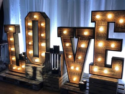 Rustic Love Letters Warm Light Up Pallet Wedding Scene My Event