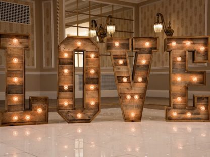 Rustic Love Letters Warm Light Up Pallet Wedding Scene My Event