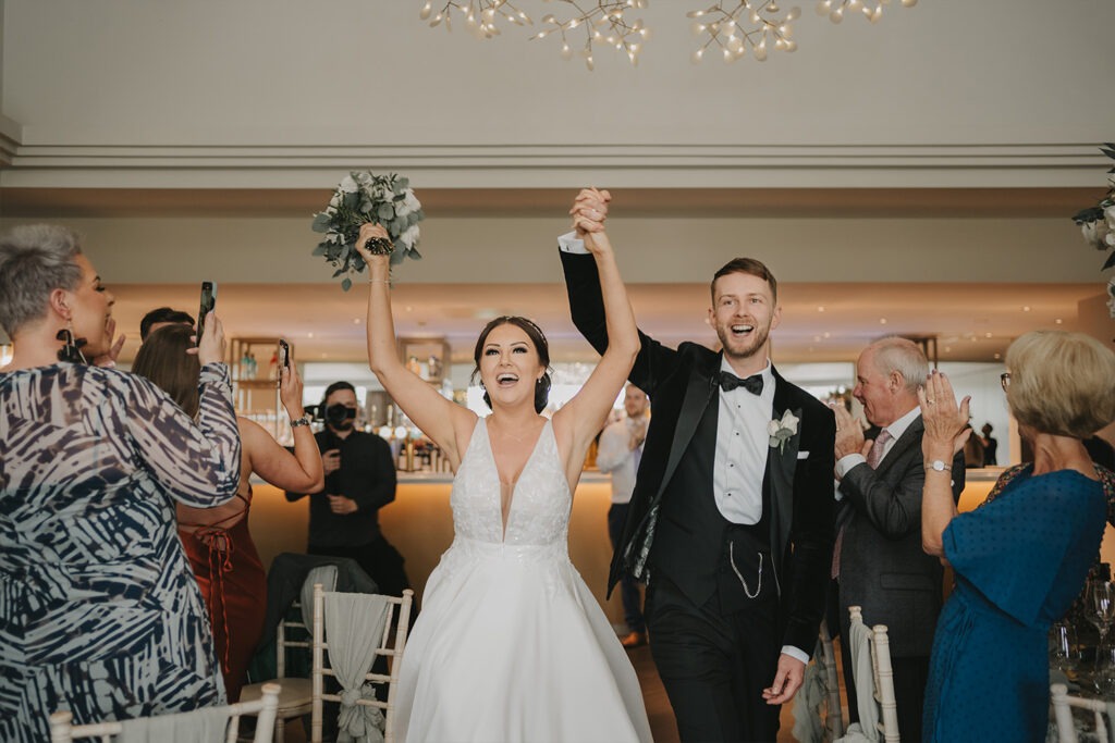 Bride & Groom Crow Wood Wedding Breakfast Entrance