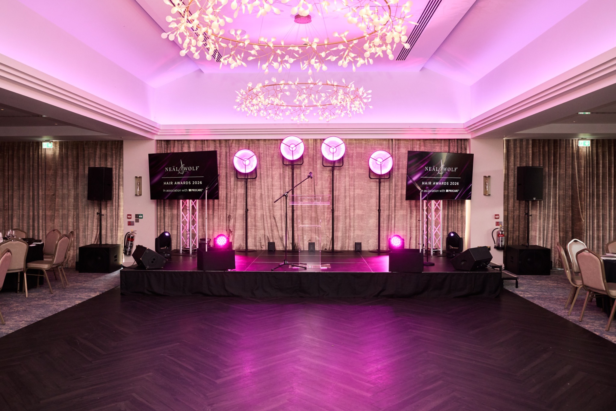 Main stage set up for the Neal & Wolf Awards Ceremony at Crow Wood Hotel & Spa